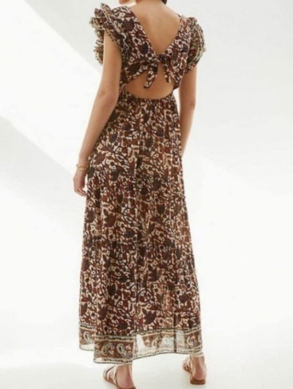 Love The Lable Maxi Floral Cotton Dress Cutout Back Ruffles Romantic - Picture 3 of 11